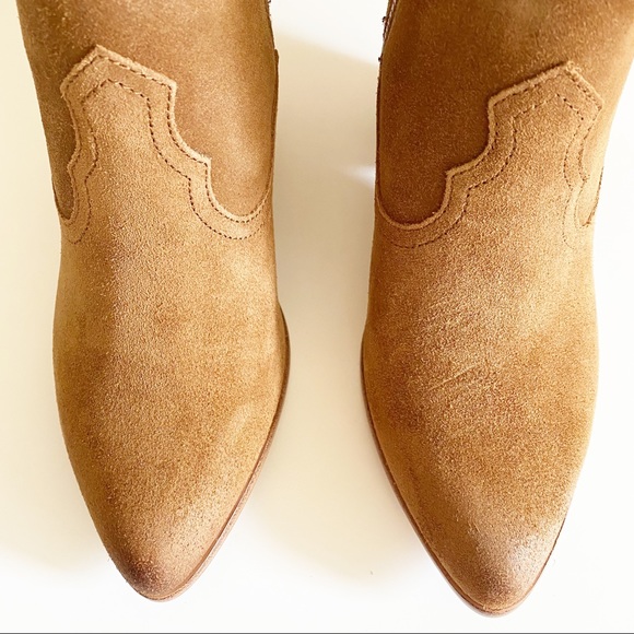 NIB Frye Reina Suede Heel Bootie Cognac camel Brown 10 - Picture 5 of 15